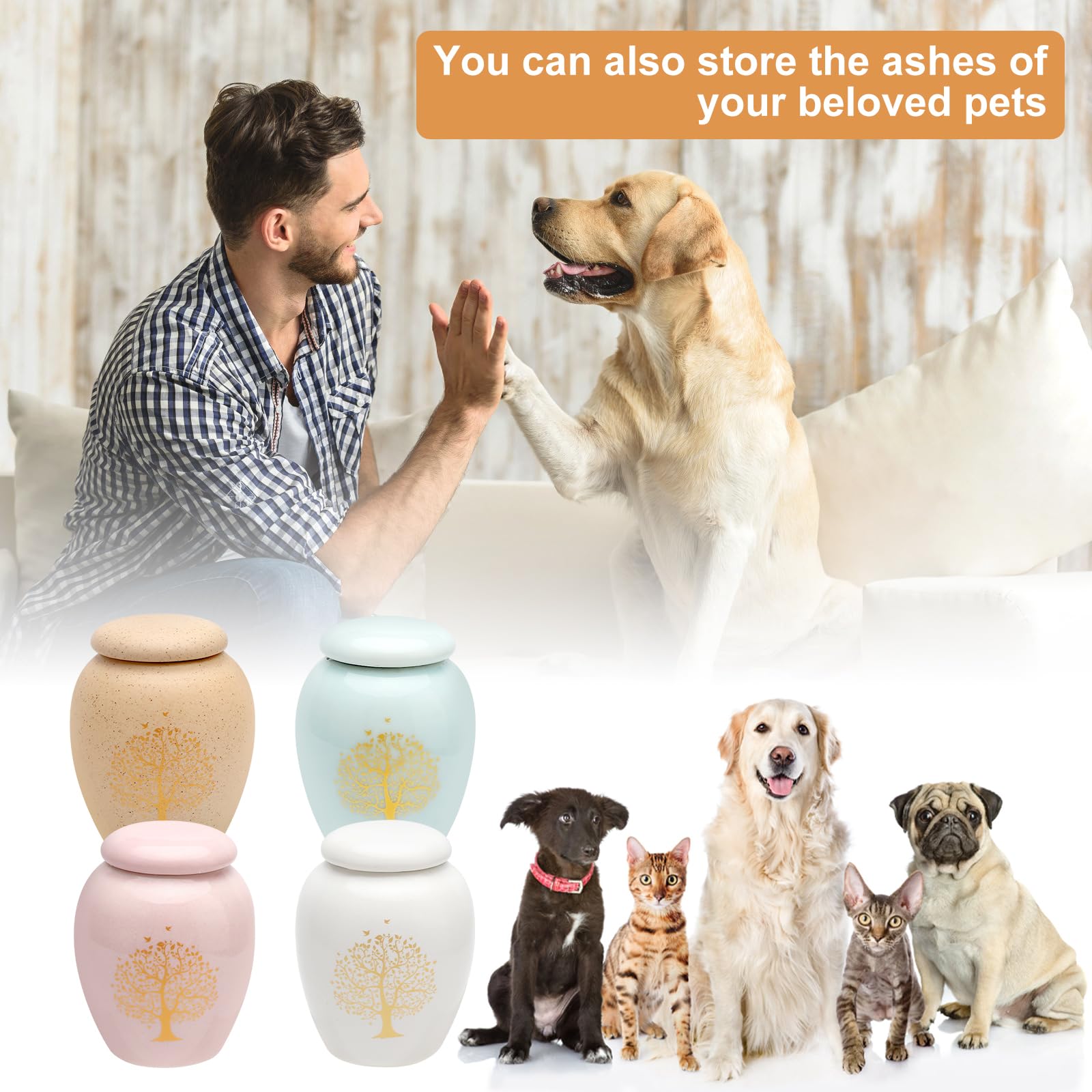APOMOONS Set di 4 Urna Funeraria Urna Ceneri Umane Urna per Ceneri Cane Urne per Ceneri X Cani Urna per Ceneri Gatto Urna con Albero Della Vita Memoriali per La Conservazione Sicura Delle Ceneri