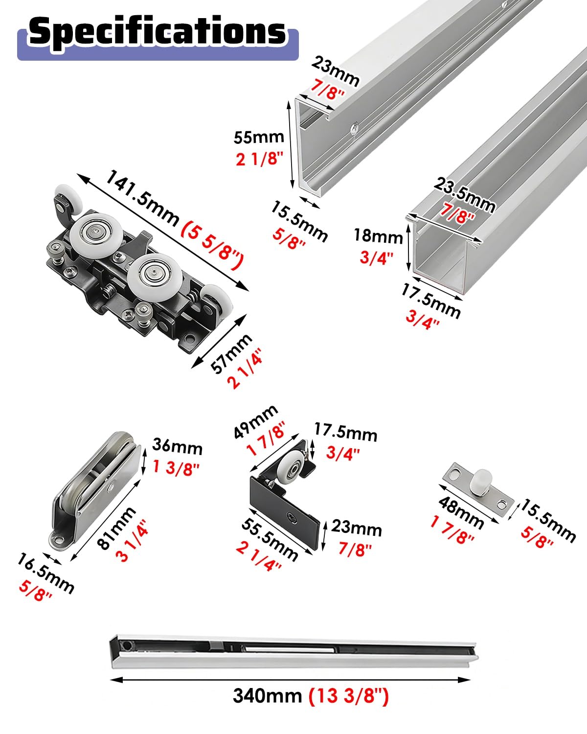Rail Porte Coulissante Porte de Poche Fantôme à Fermeture Douce Sans Rail, Kit Quincaillerie pour Portes Grange Coulissantes Invisibles et Cachées, Rails Panneaux Flottants(2.7ft/82cm)