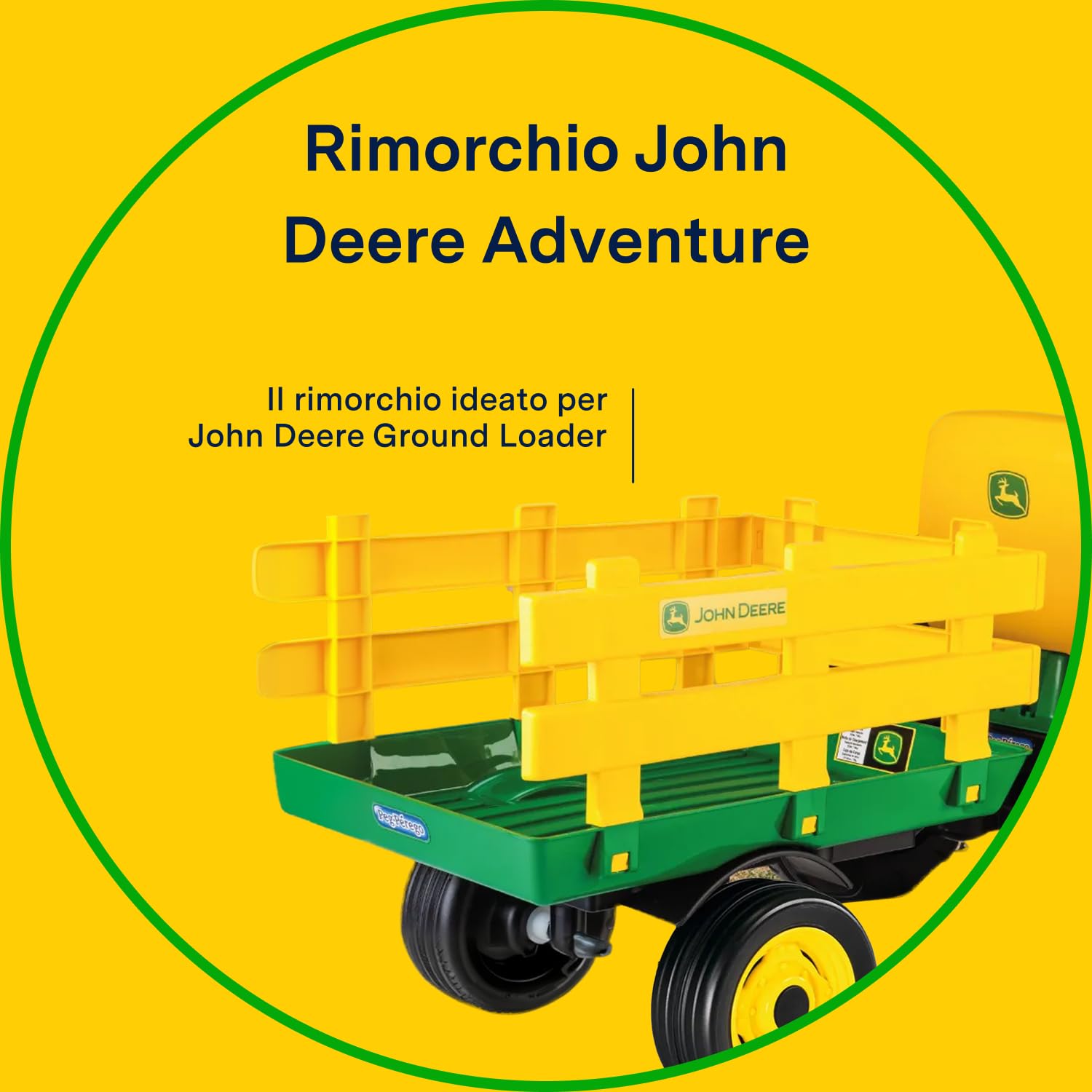 PEG John Deere Stake-Side Trailer, Rimorchio a Due Ruote per Trattore Elettrico Ground Loader, capacità di Carico 10 kg, per Bambini dai 2 Anni