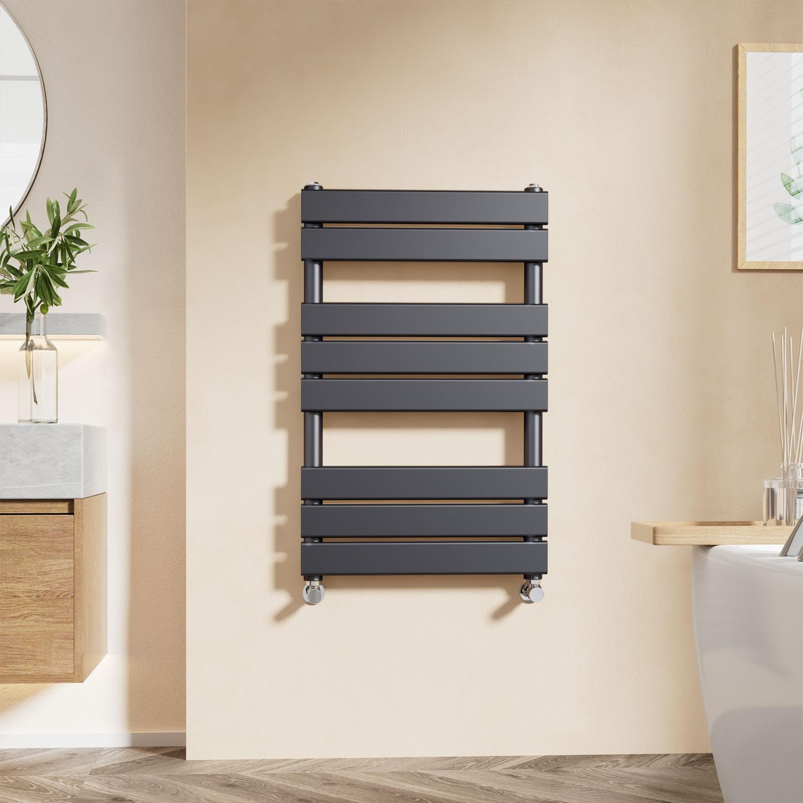 EMKE Flat Panel Heated Towel Rail - Modern Design Bathroom Radiator, Anthracite, 800 x 500 mm - Versatile Floor/Wall Mounted Ladder Rad — image 1