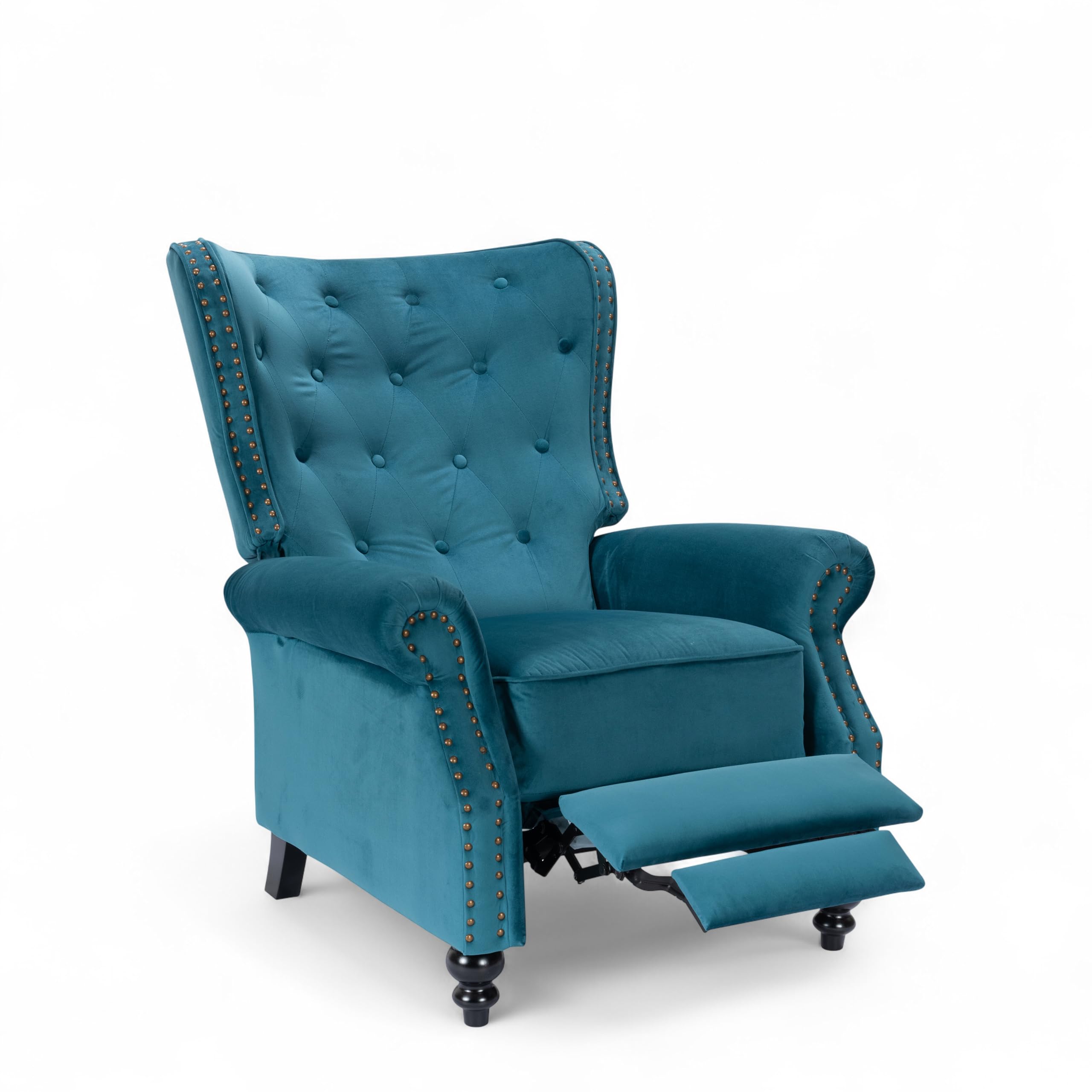 Stunning Chairs Velvet Teal Chesterfield Armchair – Wingback Recliner Chair with Wooden Legs, Fireside Chairs for Living Room & Elderly, High Wing Back Arm Chair with Buttoned Back, Studs Detail — image 1