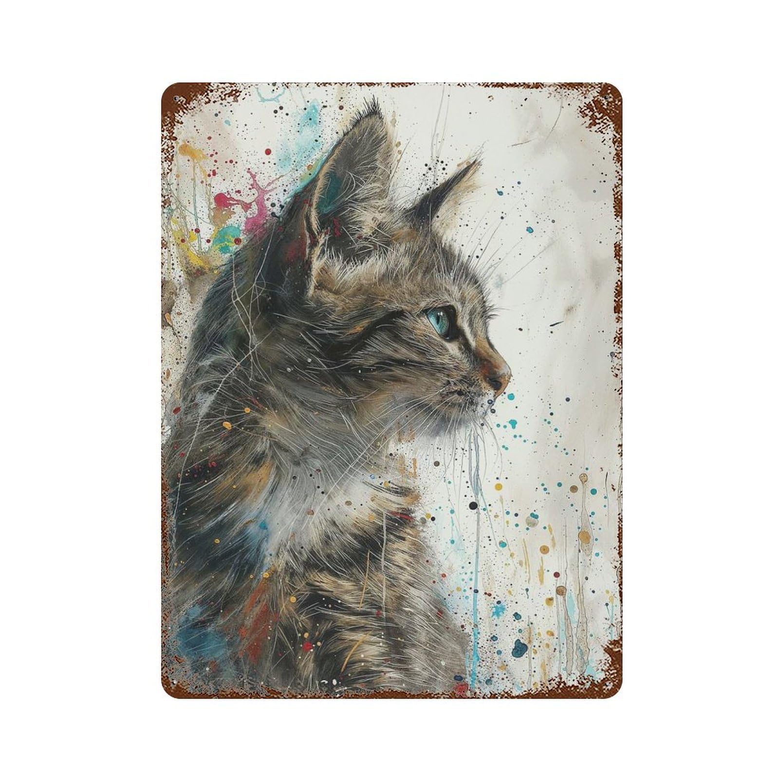 Splattered Whiskers Rustic Tin Plaque 15.7"x11.8", for Shed, Workshop And Garage Wall Decor, Rustic Home Decor