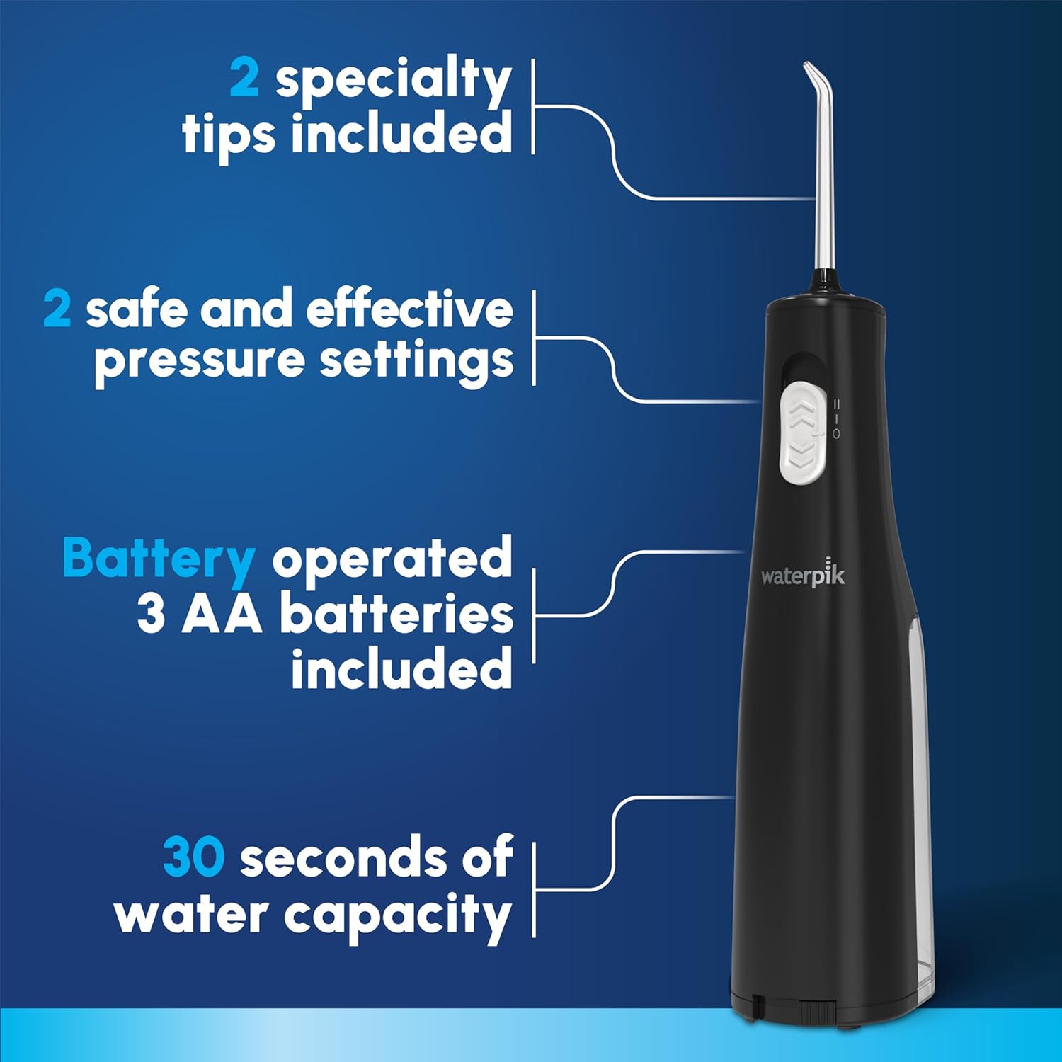 Waterpik Cordless Express Water Flosser, Battery Operated & Portable for Travel & Home, ADA Accepted, Waterproof for Shower Use, Black WF-02, Packaging May Vary