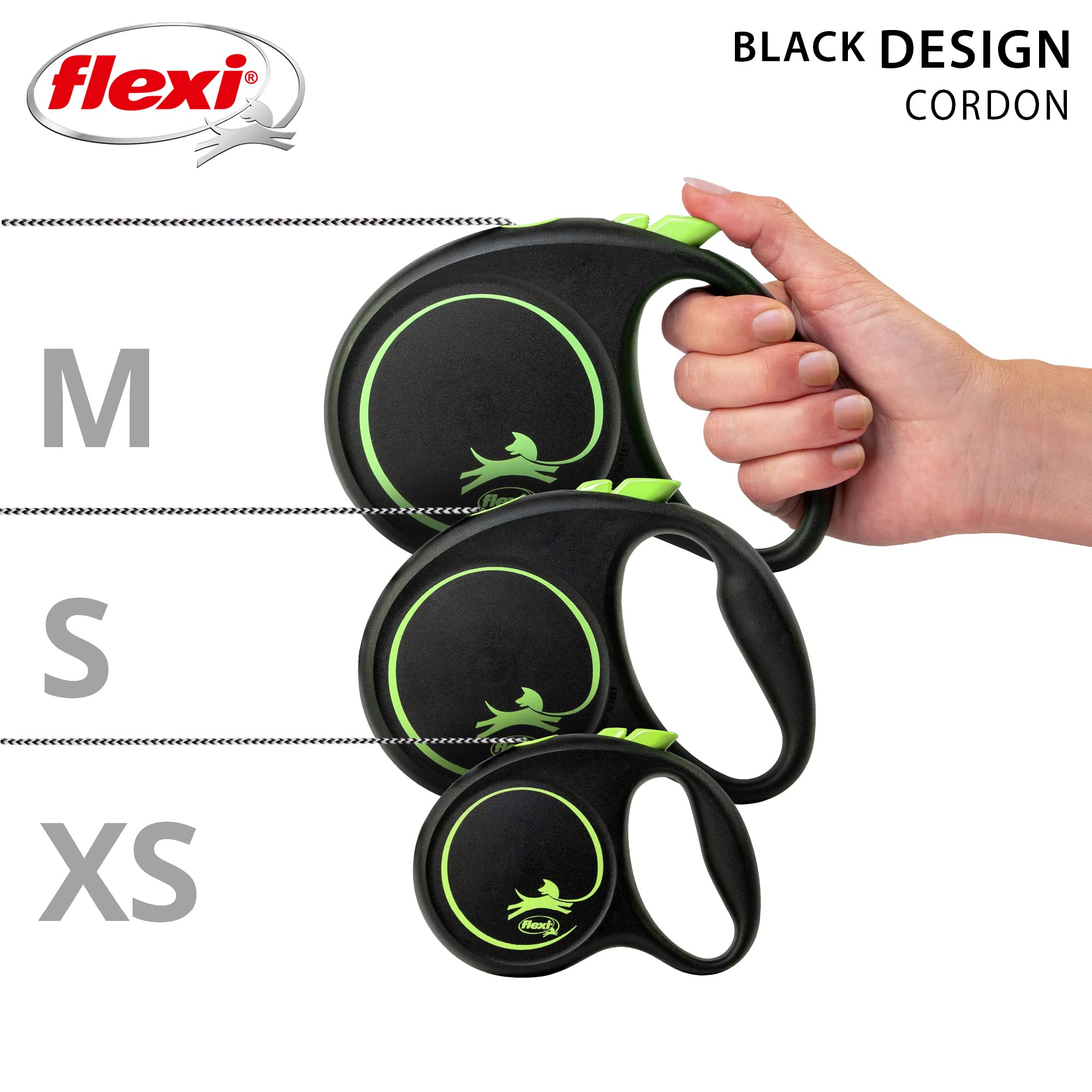 Laisse Rétractable Flexi Black Design - Version Sangle - Longueur 5 M - Pour Chiens Jusqu'à 25 Kg - Système De Freinage Efficace
