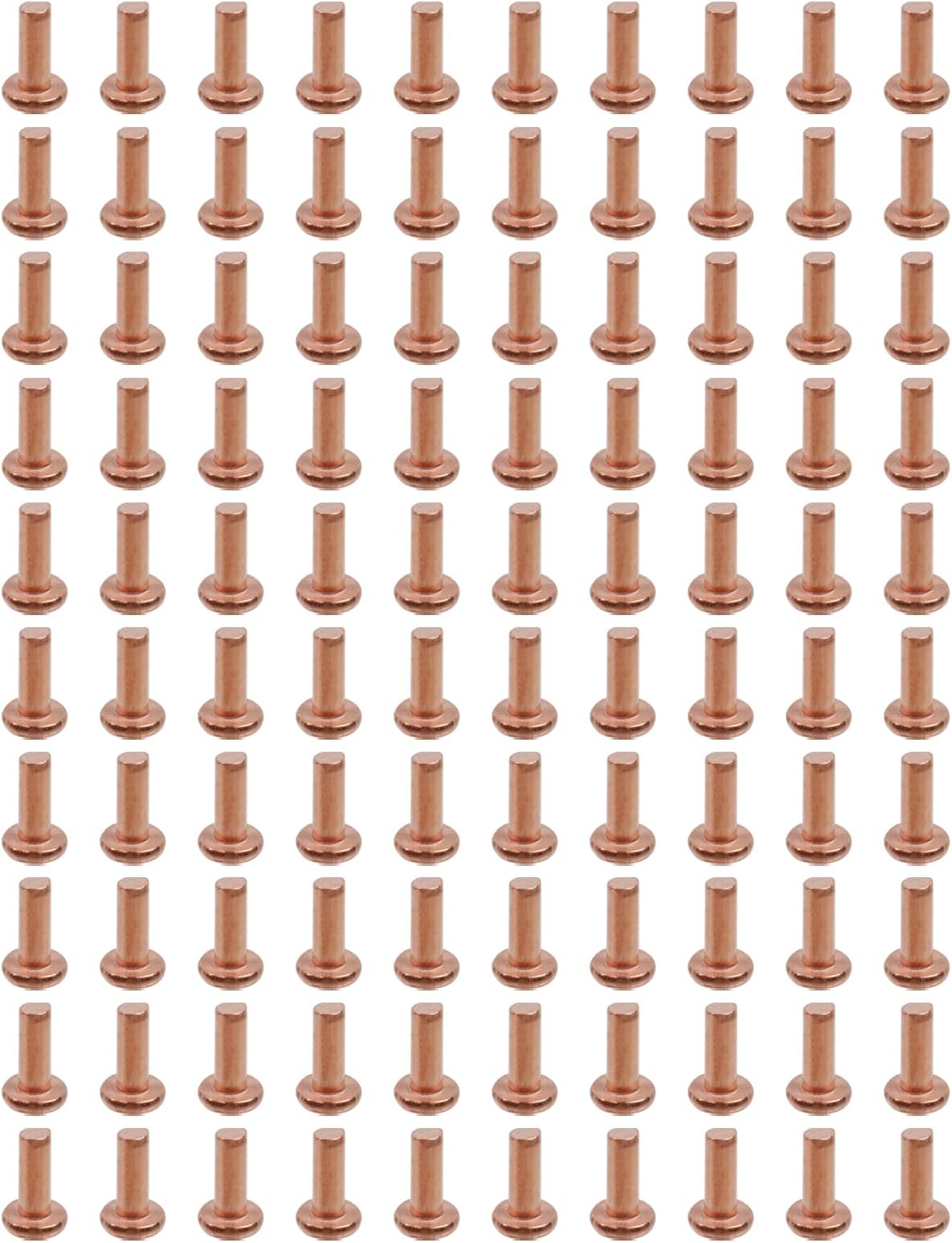 100 Pcs M3 Solid Rivets Copper Round Dome Head Boat Rivet Metal Fasteners for Repairing Machine and Processing Leather, Gold