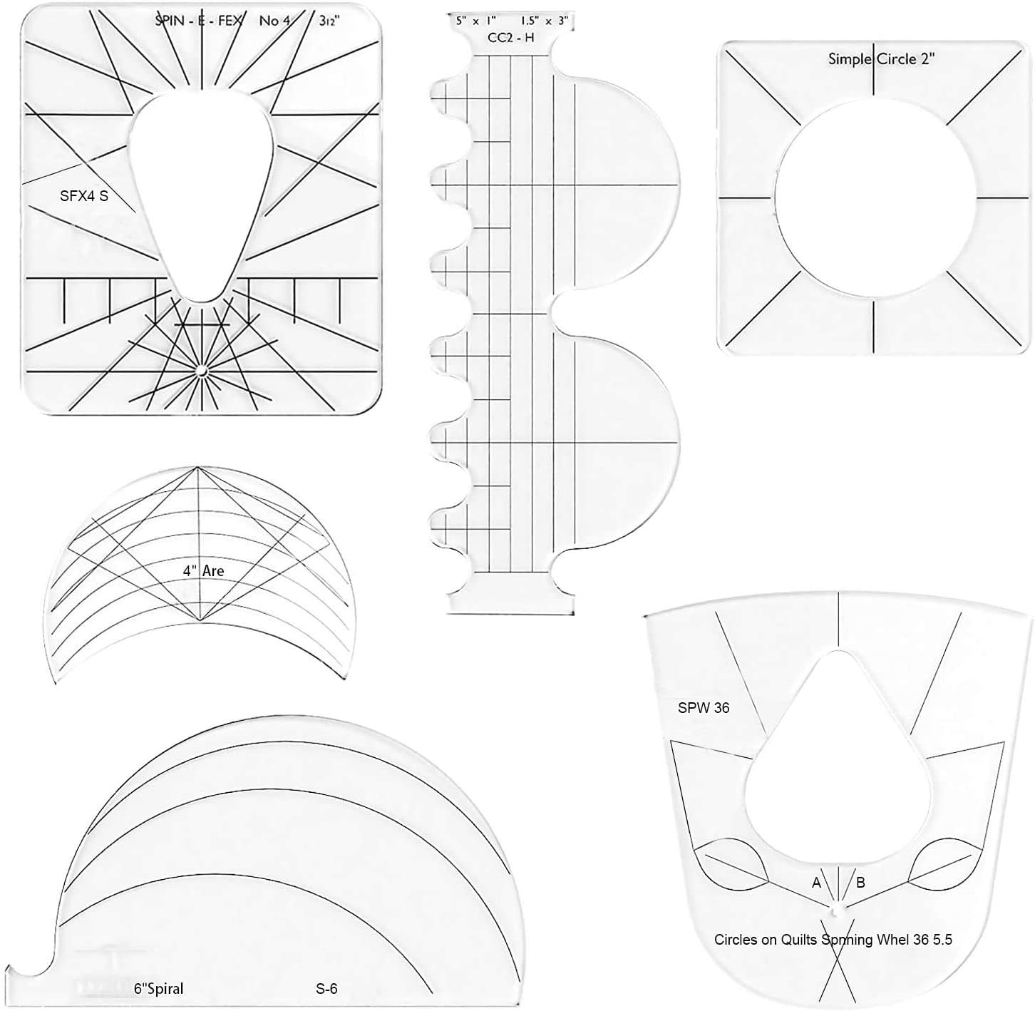 Quilting Template, 6 PCS/Set Free Motion Acrylic Quilting Frames