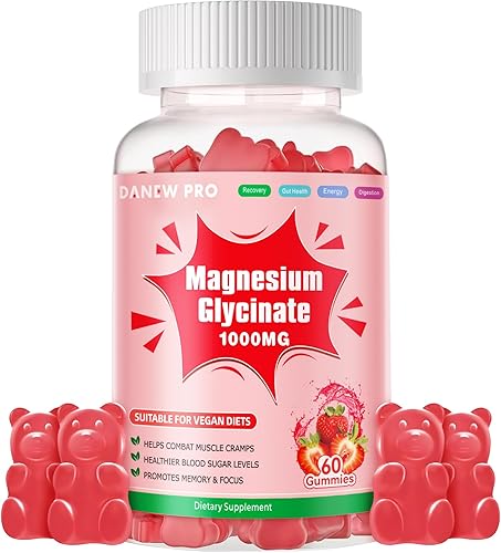 Gomitas de glicinato de magnesio de 1000 mg  Suplemento de magnesio y potasio sin azúcar con vitamina D, B6, CoQ10 para un estado de ánimo tranquilo