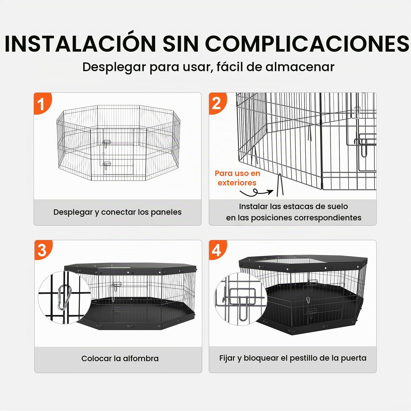 VEVOR Valla para Perros de 61x61 cm, Parque para Perros, Conejos, Gatos, con Cubierta Superior y Valla para Mascotas Pequeñas y Medianas, 8 Paneles de Metal Plegables para Acampar en Interior Exterior