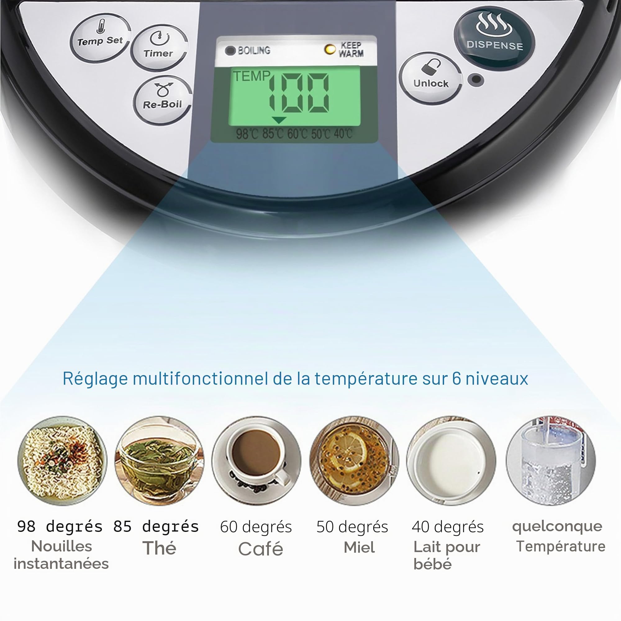 Thermopot 5 L | Distributeur d'Eau Chaude en Acier Inoxydable | Écran LC | Idéal pour le Vin Chaud | Bouilloire à Thé | Bouteille Isotherme