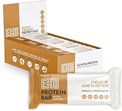 EXO Prebiotic Protein Bars, Salted Caramel | Dairy Free, Gluten Free, Low Sugar | 14g Protein, Sustainable, B12, Gut Heath, | Non-GMO. Vegetarian, Paleo | Vitamins, Sustained Energy, 12 Count,