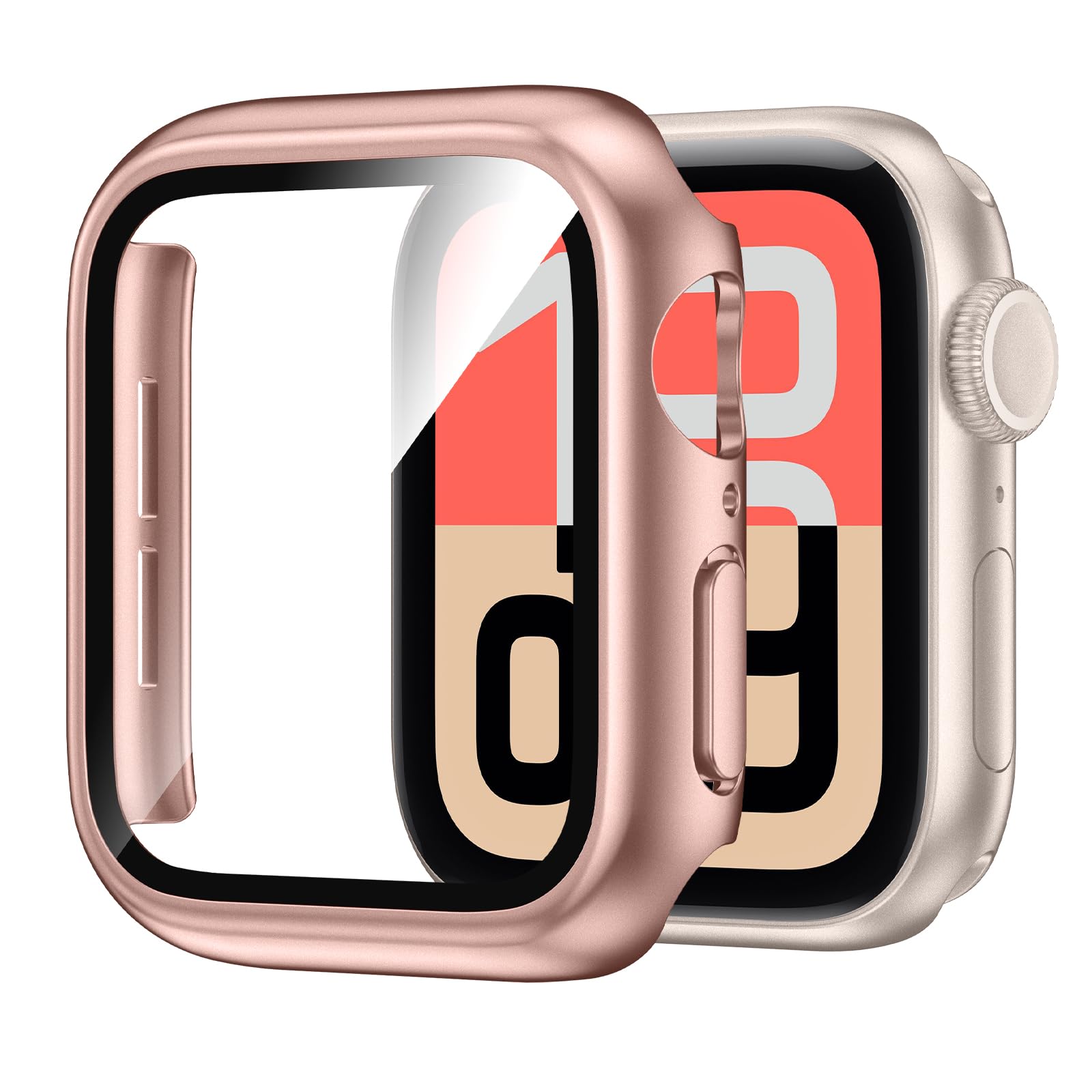 Kamita Wasserdicht Hülle für Apple Watch Serie SE 3/SE 2/SE/6/5/4 40mm, Hart PC Bumper Case mit Displayschutz aus Gehärtetem Glas, Stoßfest Voller Körper Schutzhülle Gehäuse für iWatch 40 (Roségold)