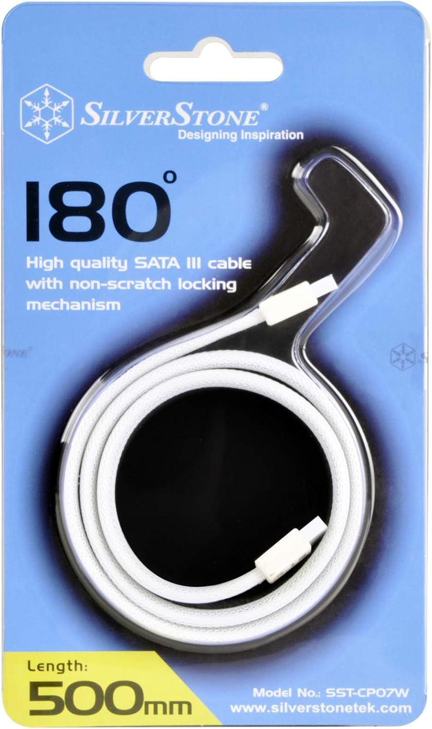 SilverStone Technology CP07W SATA 3 Sleeved White Cable with EMI Guard for 6Gb/s 2-Pack