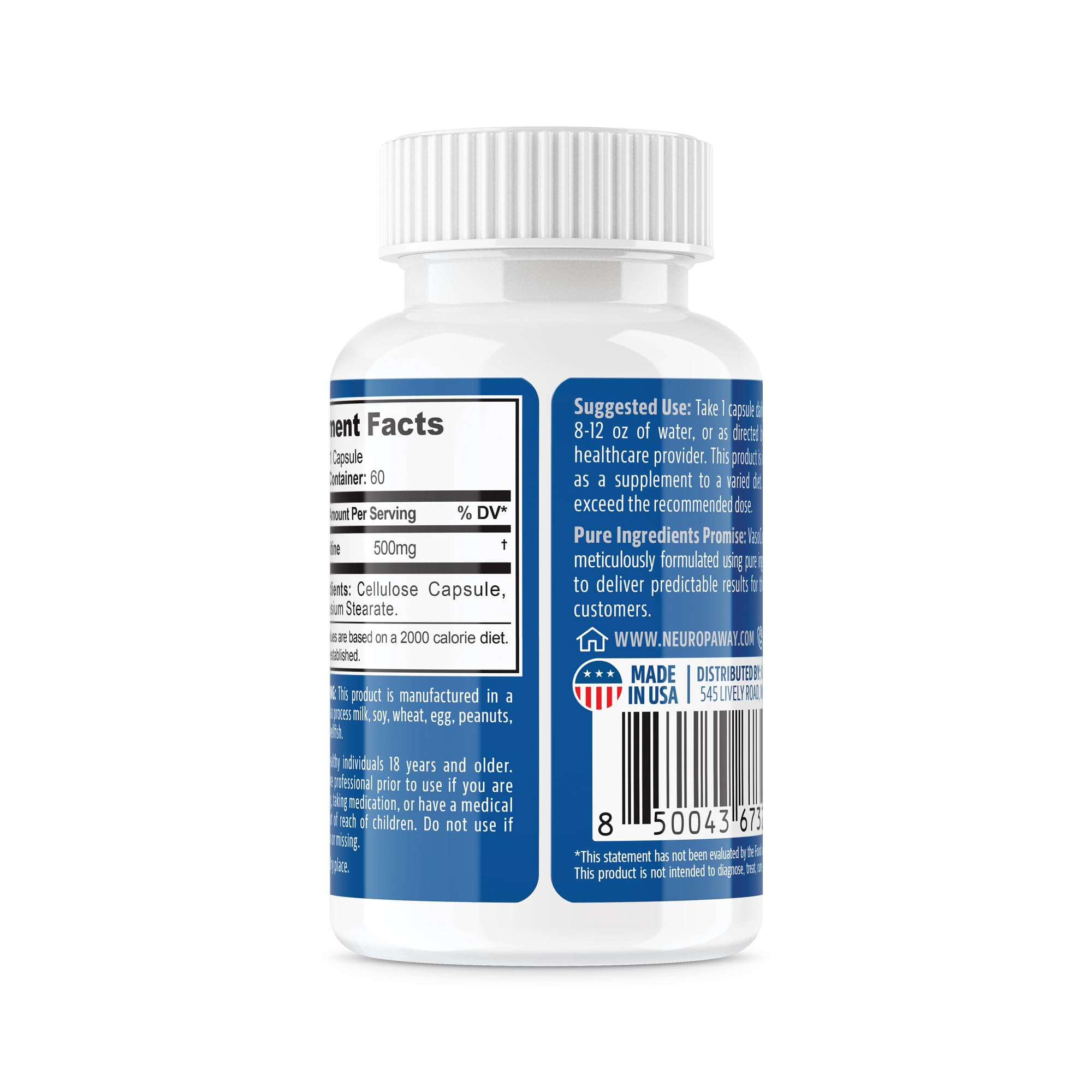 NeuropAWAY Elements Acetyl L-Carnitine 500mg 60ct Capsules (60 500mg Capsules Per Bottle) Veggie Caps Third Party Tested Made in USA — Amazon image 5