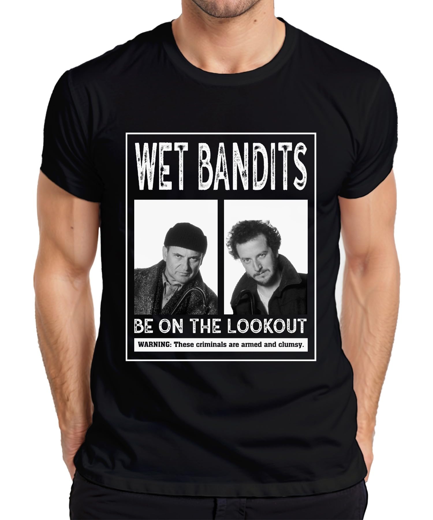 Wet Bandits Harry Marv Mugshot - Kevin Home Alone Wet Bandits Ugly Christmas Sweater Christmas Men's T-Shirt, black, L