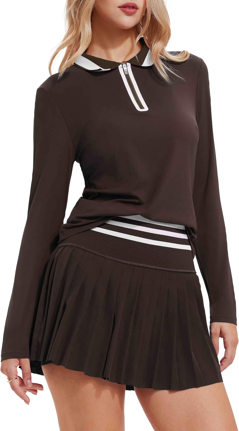 Tennis Skirt Sets for Women Zipper Color Block High Waisted Golf Polo Two Piece Skirt Set Women 2 Piece Outfits - Image 2