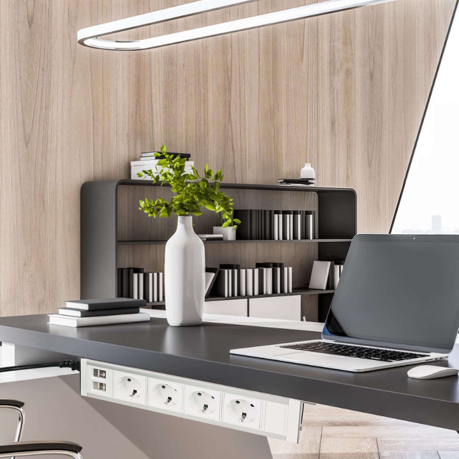 Multiprise sous le plan de travail, multiprise 4 prises avec 2 câbles RJ45 et 1,5 m, prise pour meubles ou plans de travail