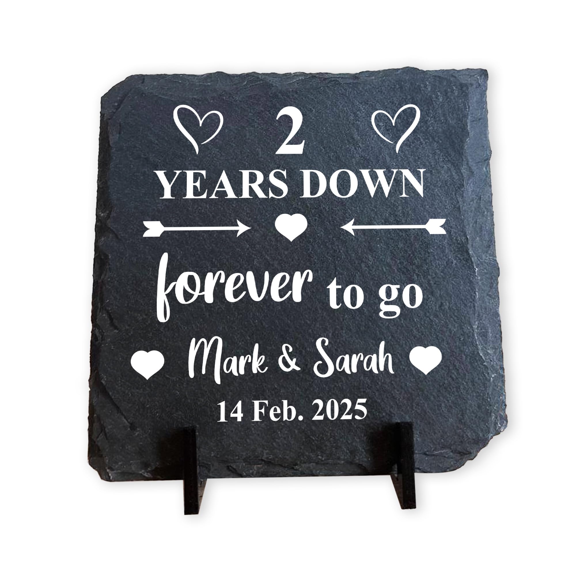 Red Ocean 2nd Anniversary For Husband Wife PERSONALISED 2 Years Down Forever To Go Funny 2nd Anniversary For Boyfriend Girlfriend Slate Sign Your Names& Date Keepsake