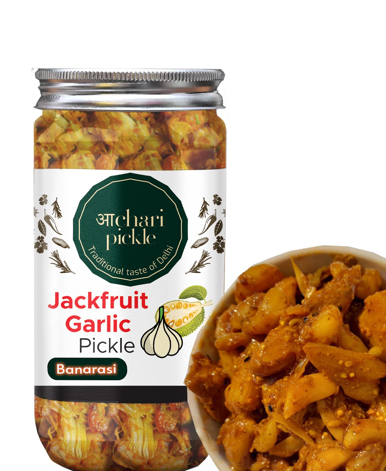 Banarasi Kathal & Lehsun Ka Achar I Homemade Tasty Pickle Achar - 400 gm Jackfruit & Garlic Pickle I Taste Bhi Health Bhi I Homemade & Organic