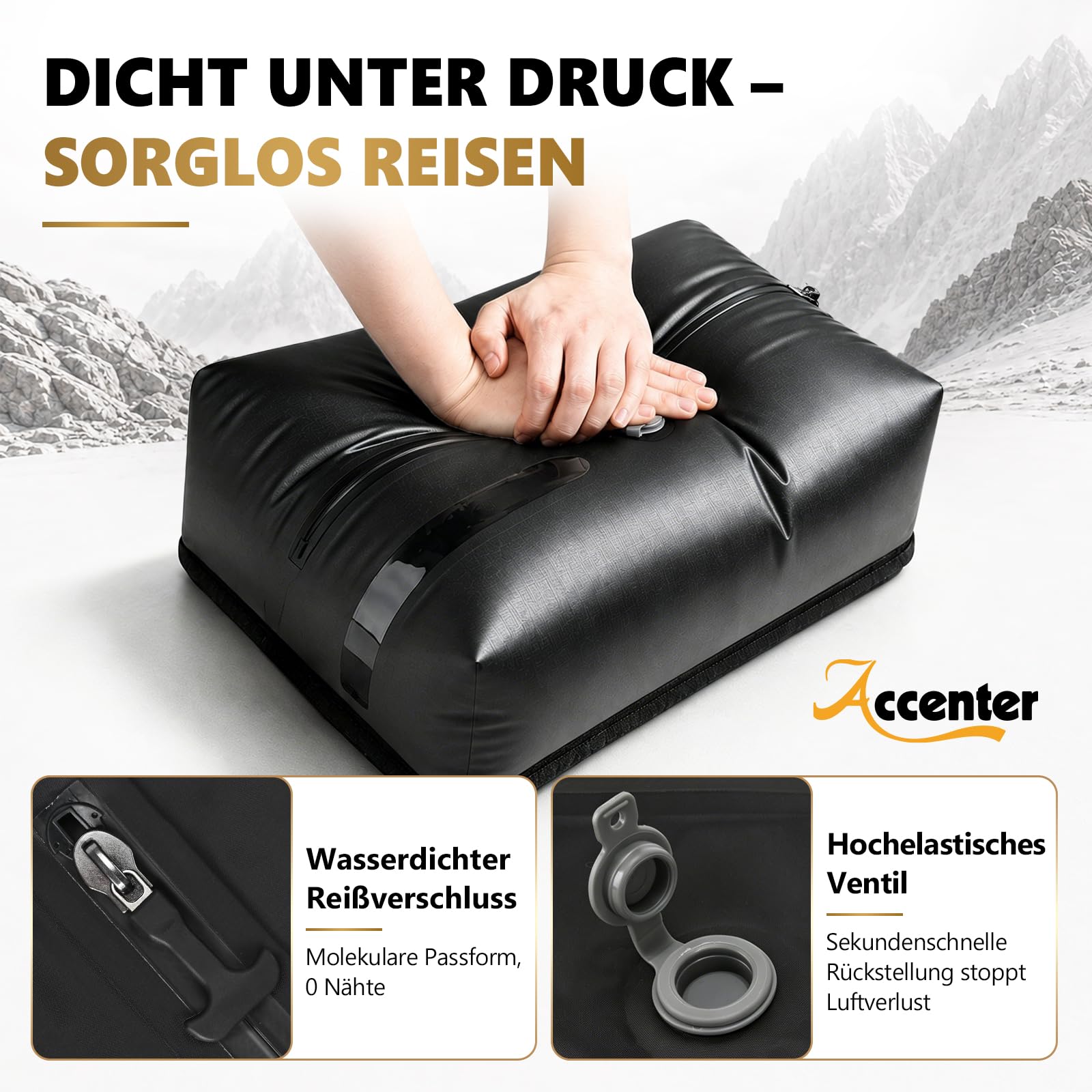 Accenter Vakuumbeutel für Kleidung Reise mit Pumpe,IP68 Koffer Organizer | Wiederverwendbare Aufbewahrungstasche, Vakuum-Platzsparer, Reise-Gadgets für Reise, Kleiderschrank Organizer und Umzug