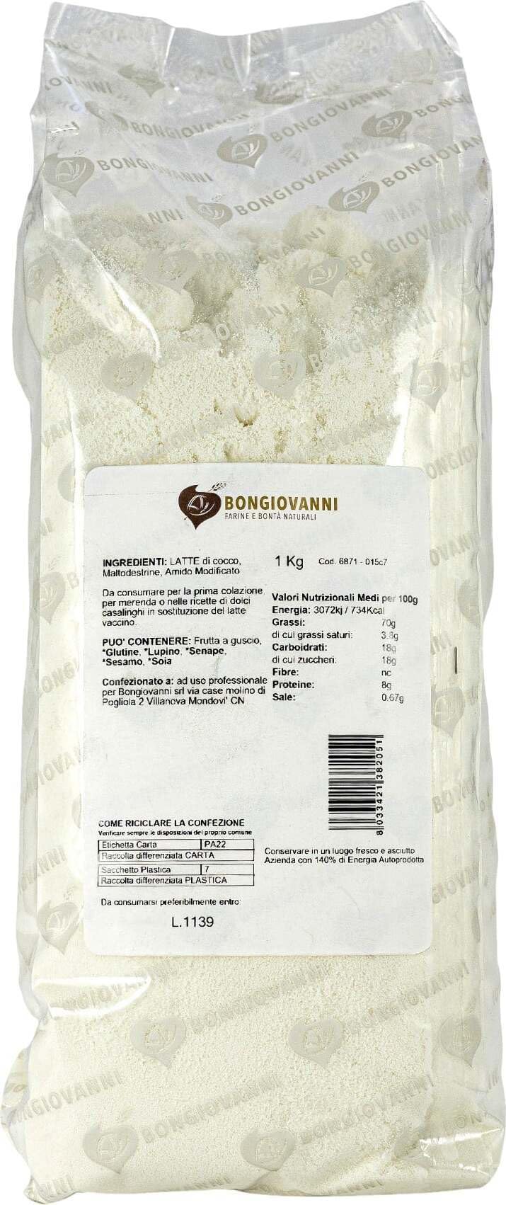BONGIOVANNI FARINE E BONTA' NATURALI Lait de coco déshydraté 1kg