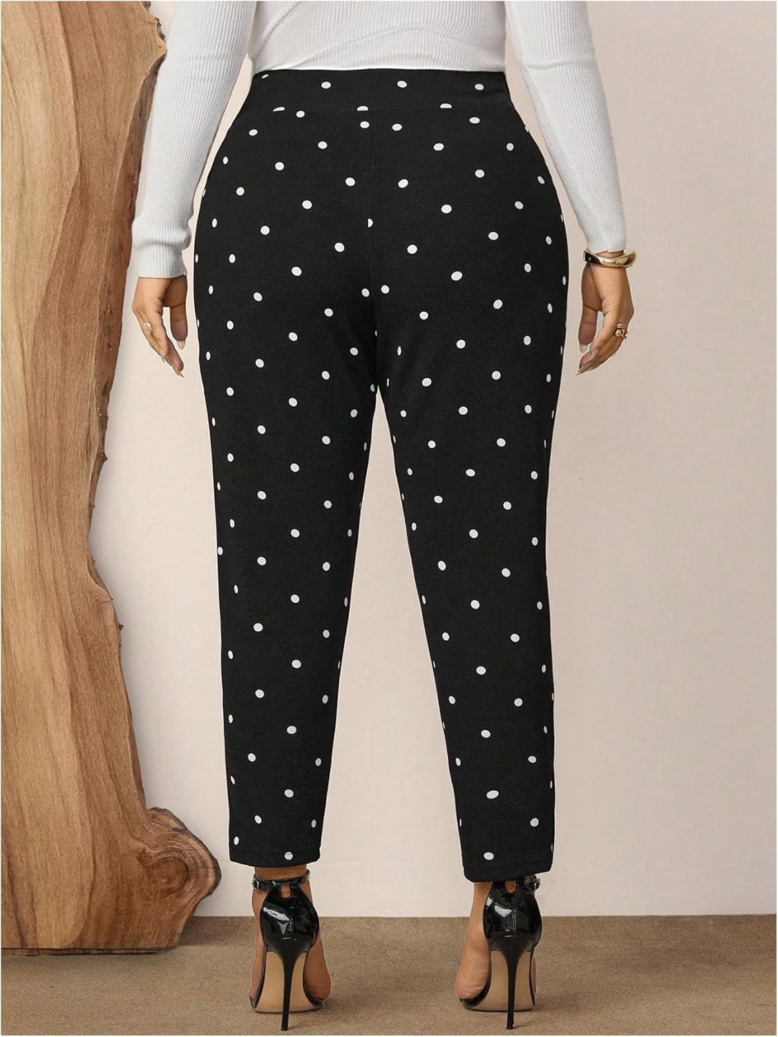 Floerns Women's Plus Size Polka Dots Pants Elastic High Waisted Split Skinny Leggings - Image 3