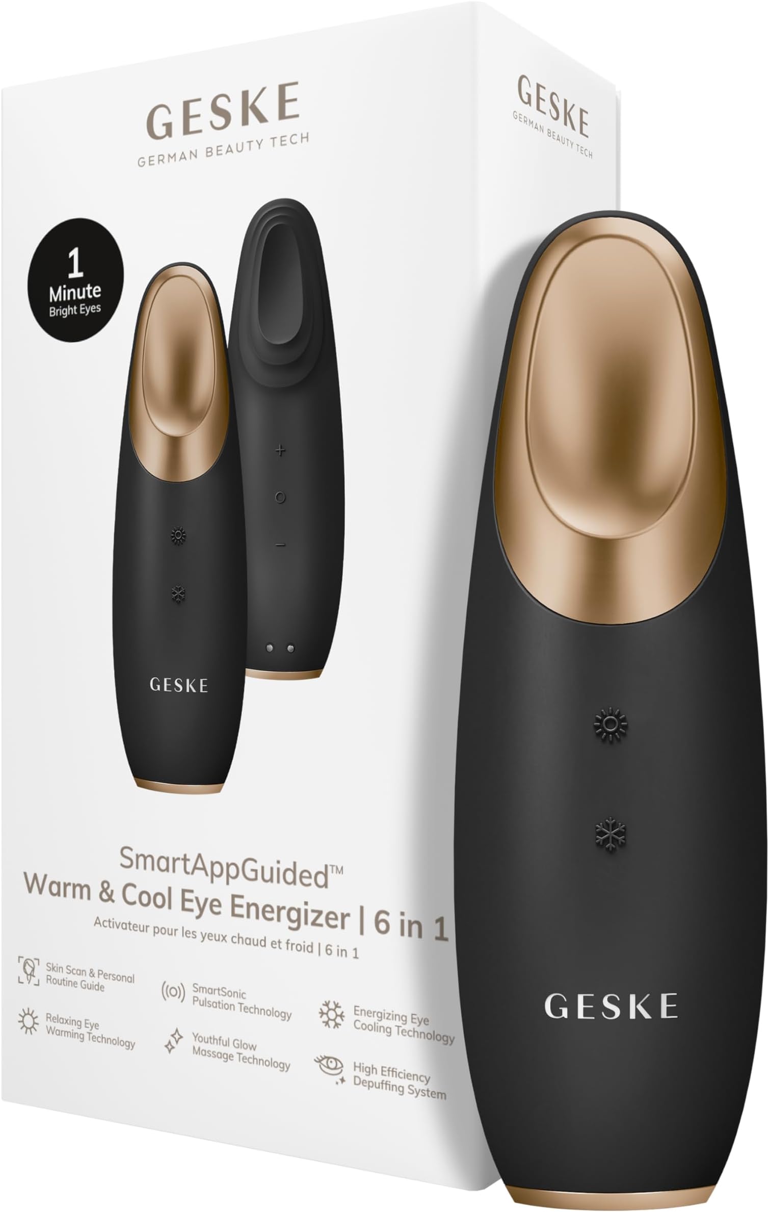 GESKE | SmartAppGuided™ Warm & Cool Eye Energizer | 6 in 1 | Eye massager | Anti dark circles massager | Eliminate bags and sagging eyelids | Electric eye massage