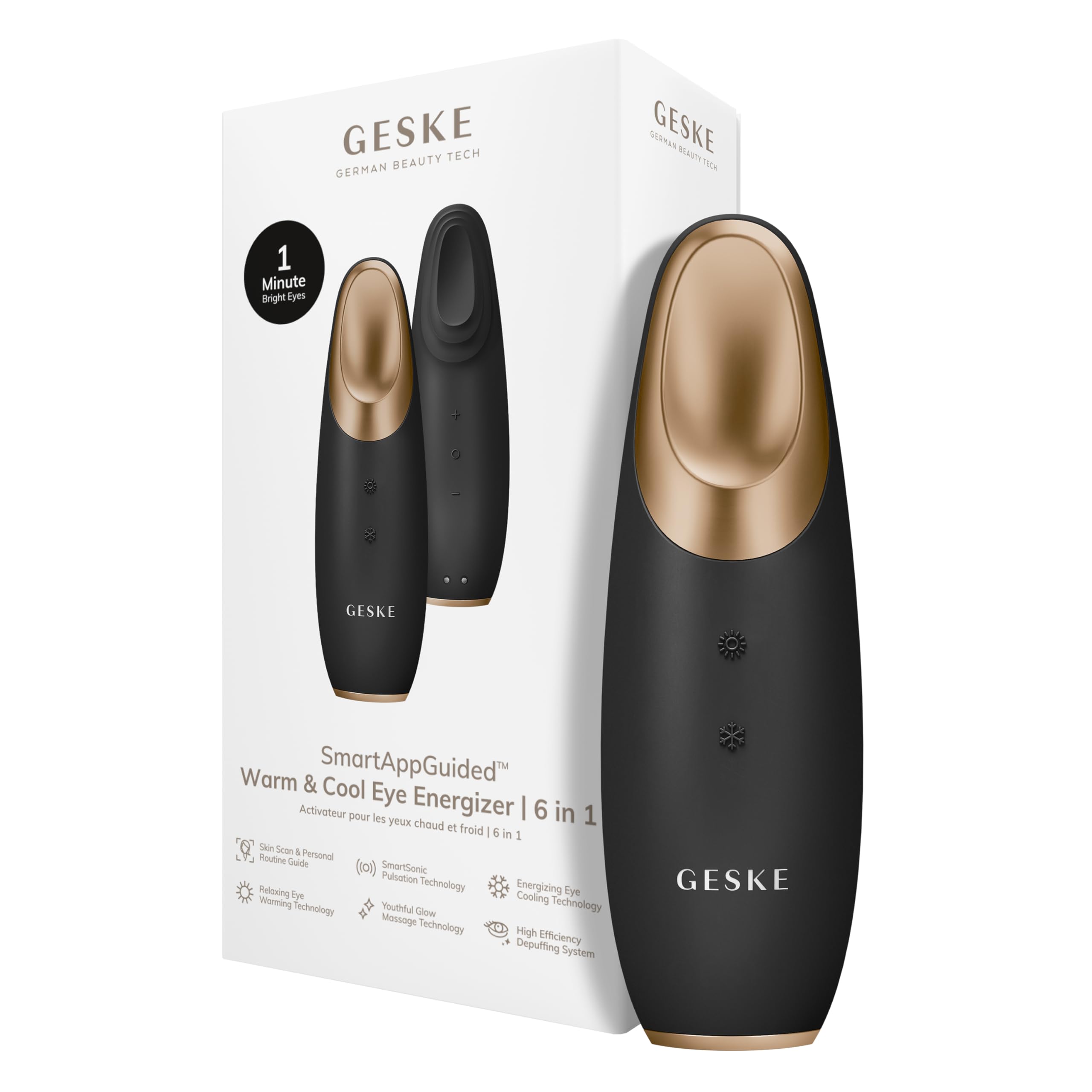 GESKE SmartAppGuided™ Warm & Cool Eye Energizer | 6 in 1 | Heated eye massager | Combat dark circles & under-eye bags | Refresh droopy eyelids | Anti-stress & relaxation | Sonic massaging