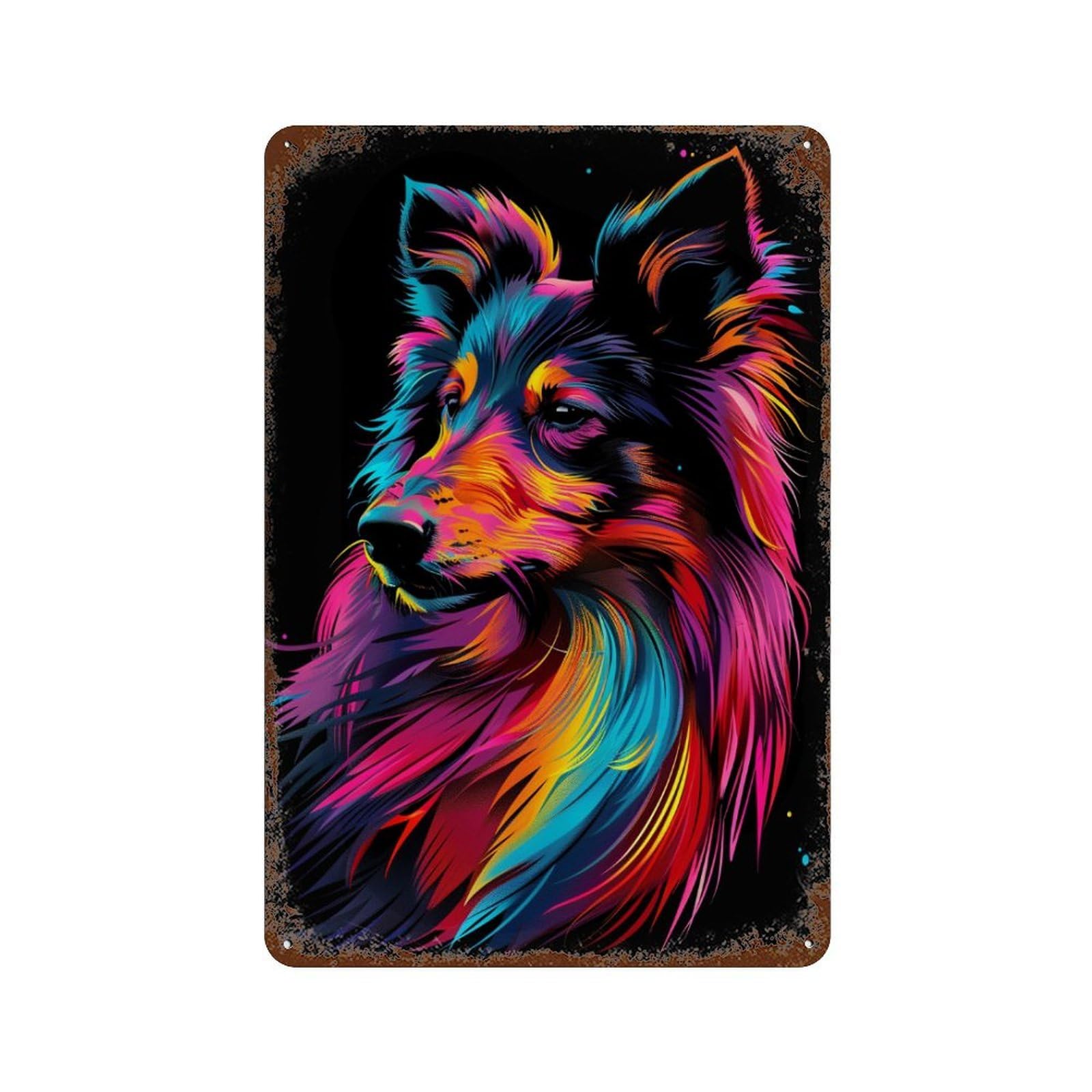 Colorful Wolf Art Print-22 Rustic Tin Plaque 11.8"x7.9", Novelty Wall Decor for Garage, Pub Or Kitchen