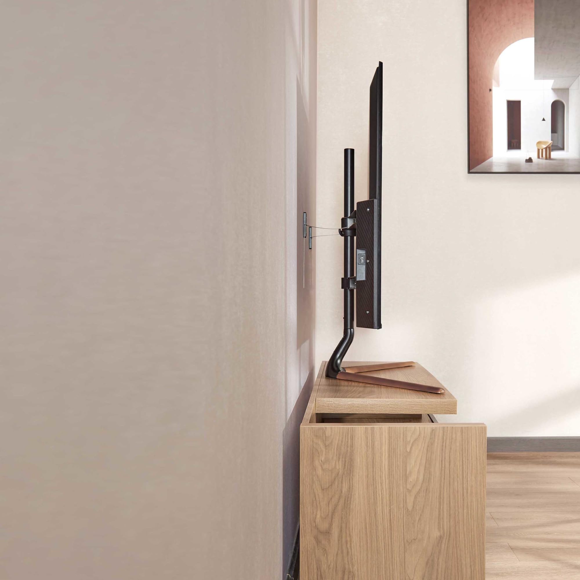 pro.tec Support TV Écrans Jusqu'à 70 Pouces VESA de 200 x 200 à 600 x 400 mm Capacité de Charge 40 kg Pivotant de +70° à -70° Acier Aluminium Hêtre 77 x 97 x 35 cm Noir Effet Bois
