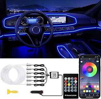 Interior Car LED Strip Lights with Wireless APP and Remote Control, RGB 6 in 1 Ambient Lighting Kits with 315 inches Fiber Optic, 16 Million Colors Car Neon Lights, Sync to Music