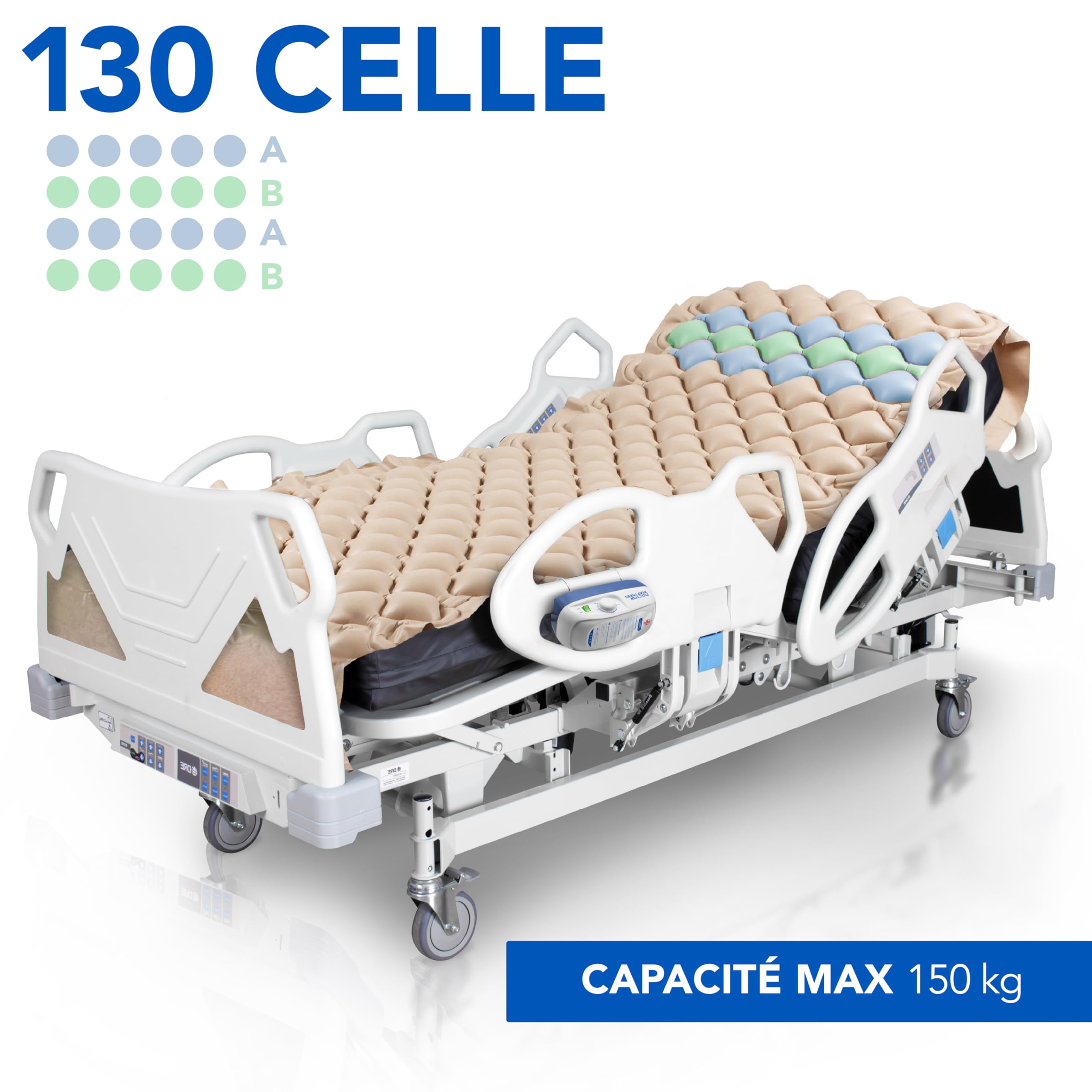 AIESI® Matelas Anti escarres a air avec compresseur réglable à Cycle alterné Doctor Mattress, 130 cellules, Capacité 150 kg, Super Silencieux, Kit de réparation, Garantie 24 Mois
