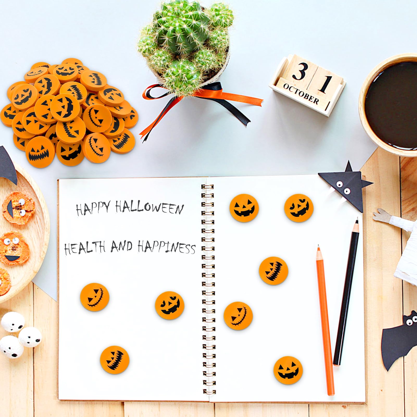 50PCS Mini Gomme da Cancellare per Halloween, Zucca a Forma di Zucca per Bambini, Feste di Halloween e Compleanno