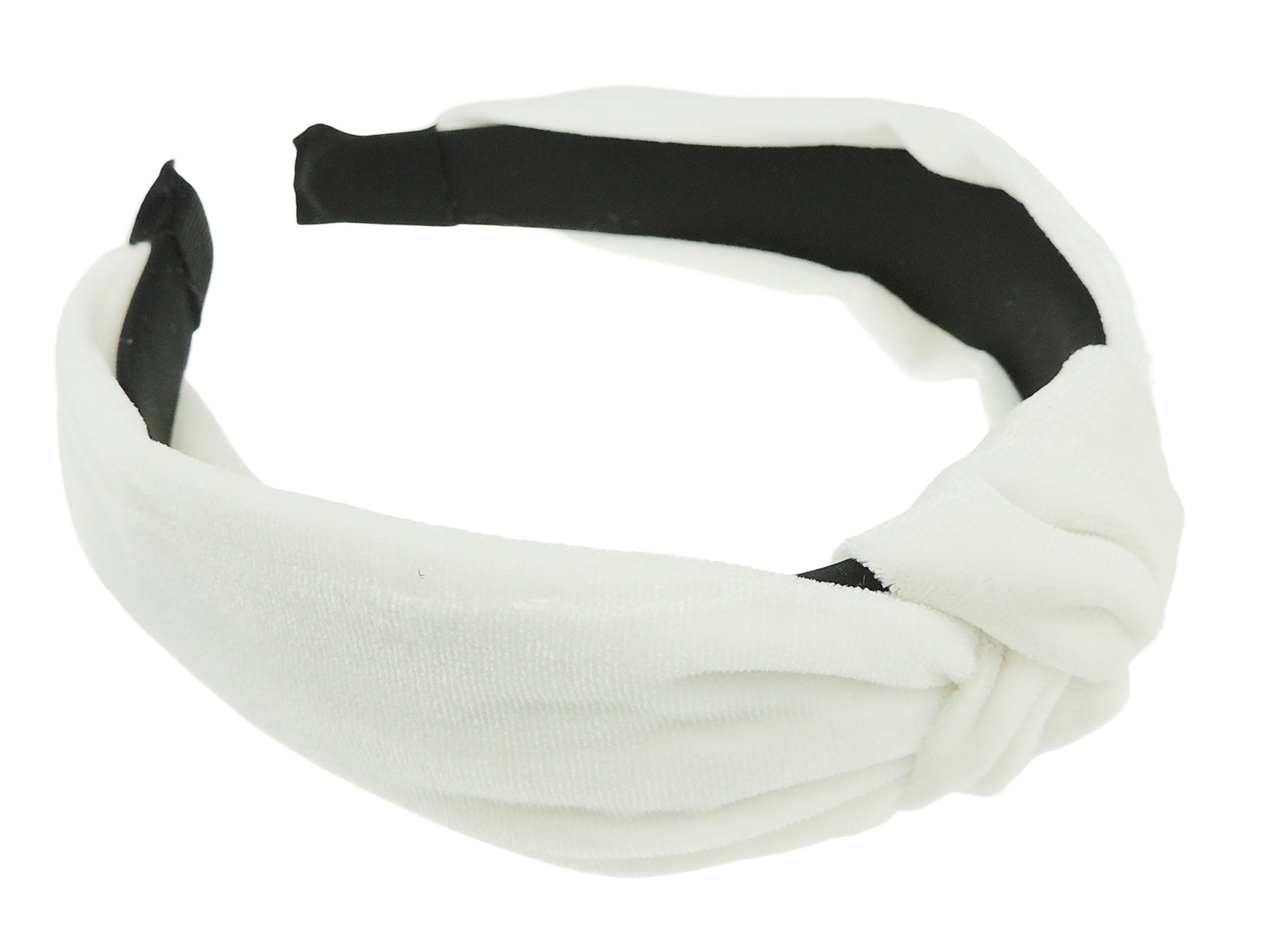 Glamour GirlzVelvet Knotted Top Knot Twist Twisted Turban Fashion Formal Evening Boho Vintage Headband Alice Band Women Hair Accessory Hairband Christmas Birthday Wedding Guest Bridesmaid (White)