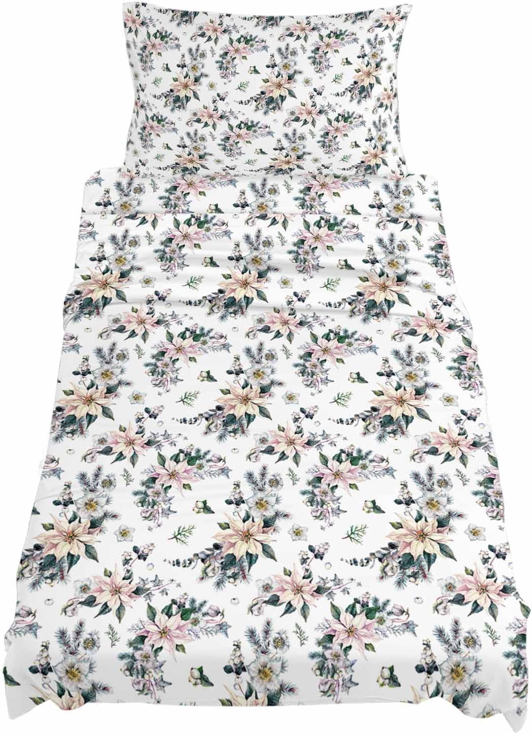 Twin XL Size Sheet Sets Christmas Poinsettia Flowers Plants