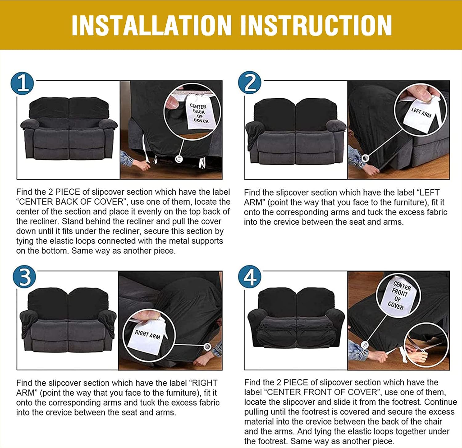 Recliner Slipcover for 1 2 3 Seater, High Stretch Velvet Recliner Sofa Covers Reclining Couch Covers Furniture Protector (Gold,2 Seater)