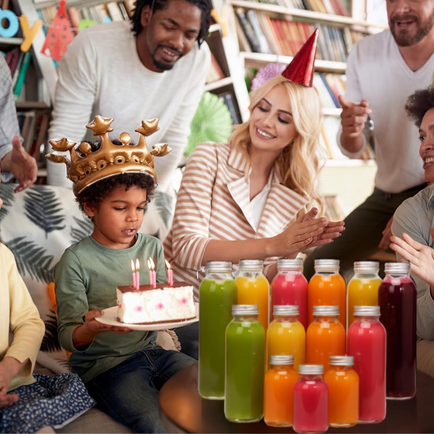 Gerrii 24 Pcs Glass Bottles with Lids 5oz 10oz 16oz Round Glass Bottles Reusable Juice Containers Empty Clear Water Jar with Leakproof Cap for Tea Milk Drinking Beverages