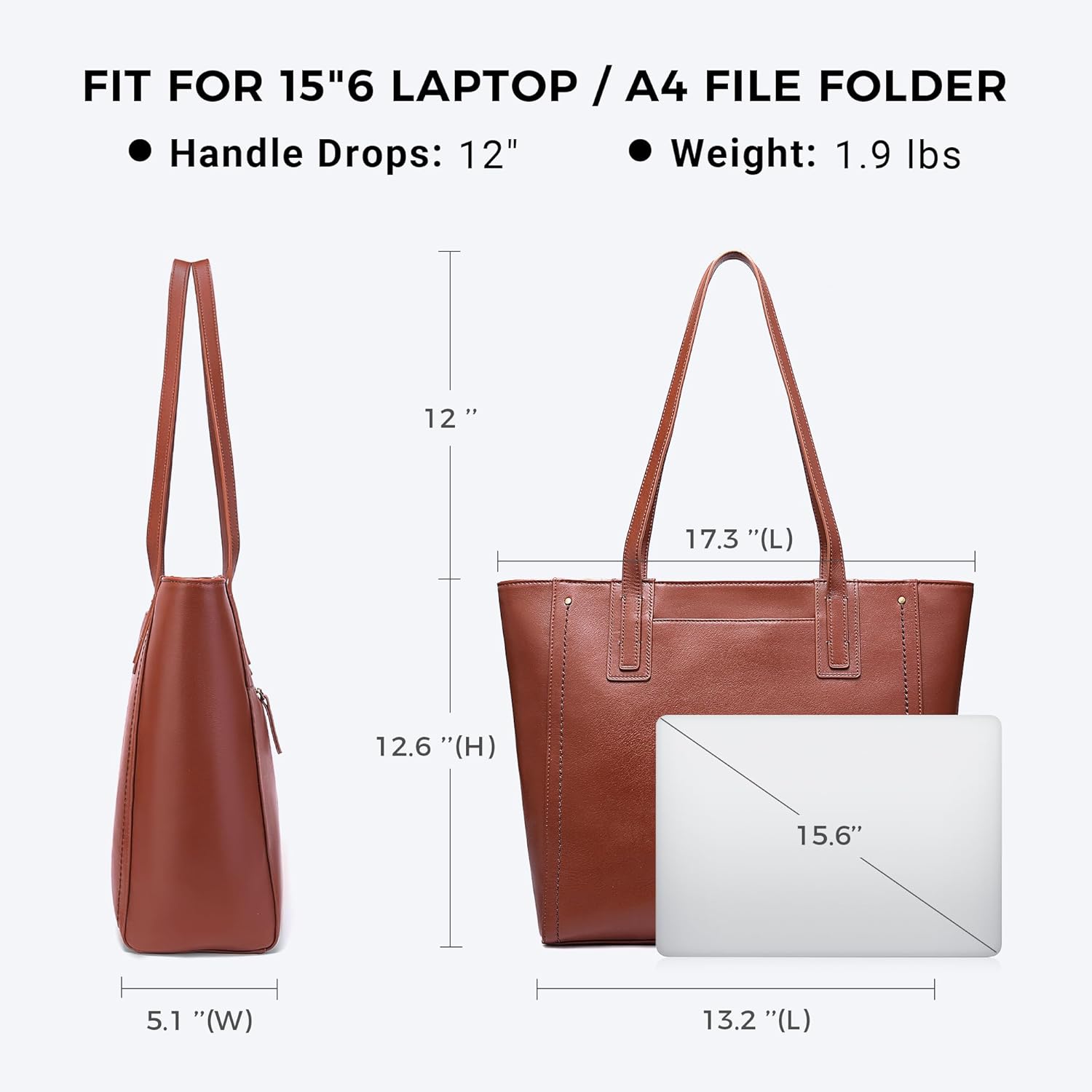 Genuine Leather Work Tote Bag for Women Large Vintage Tote Bag with Zipper Leather Purse and Handbags - Image 6