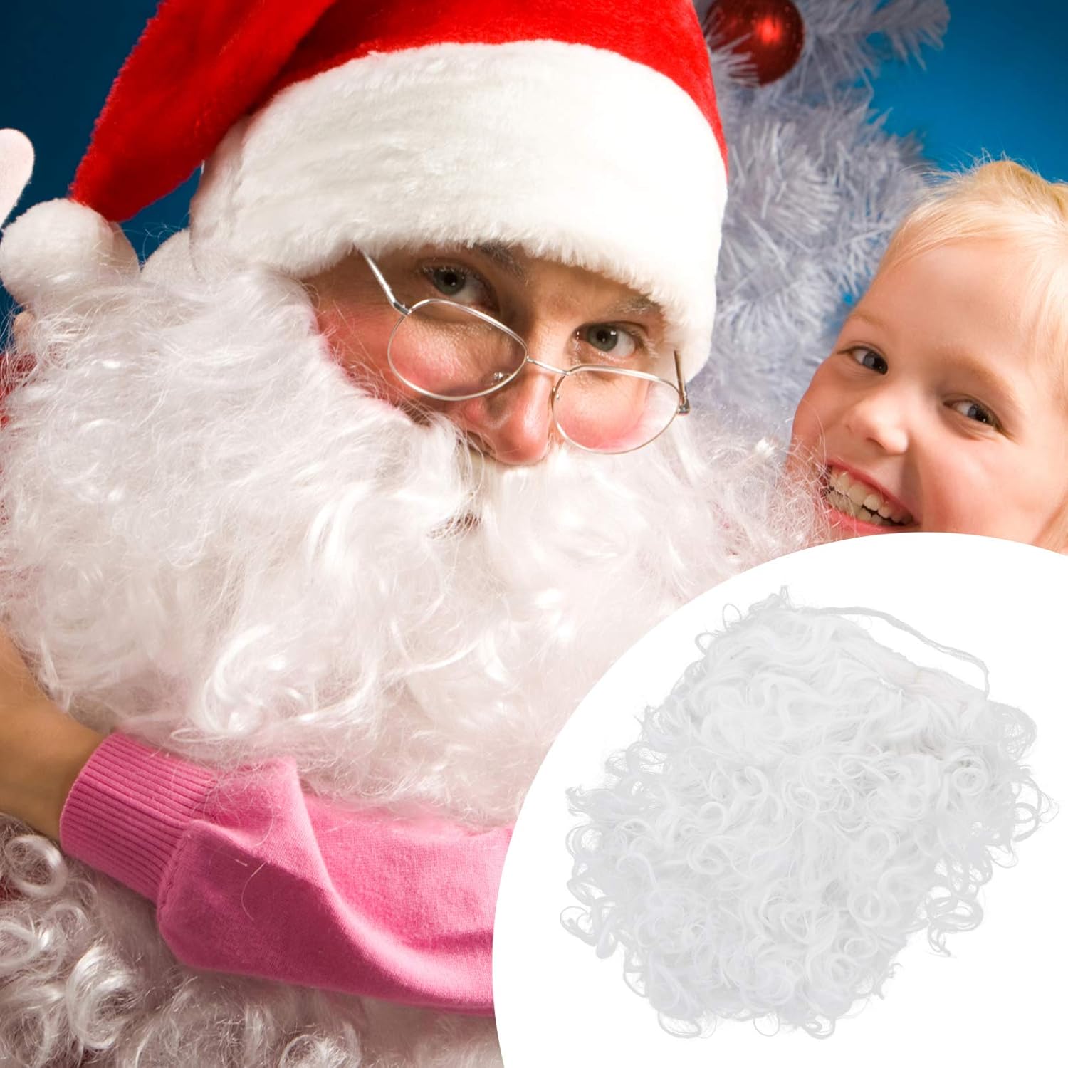 minkissy Santa Beard and Wig Set Fake Beard for Santa Claus Cosplay Christmas Santa Wig Beard White Beard for Men Women Santa Claus Costumes Accessories - Image 5