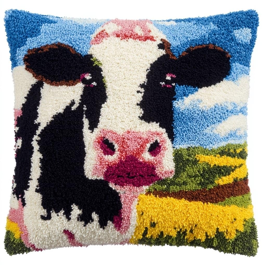 AxiangziK Latch Hook Pillow Kit 17x17in,Animals, Cattle