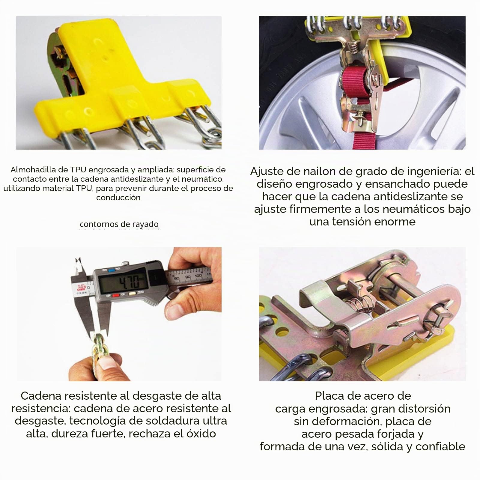 Cadena de nieve del neumático,cadena de tracción del neumático ajustable engrosada 8 paquetes para coches SUV para camioneta, cadenas de nieve