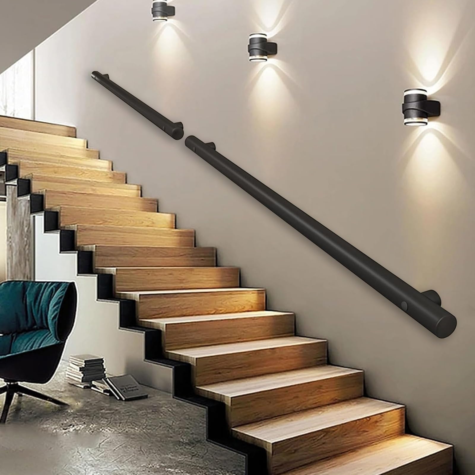 Kit de rampe d'escalier en acier inoxydable noir mat au design architectural