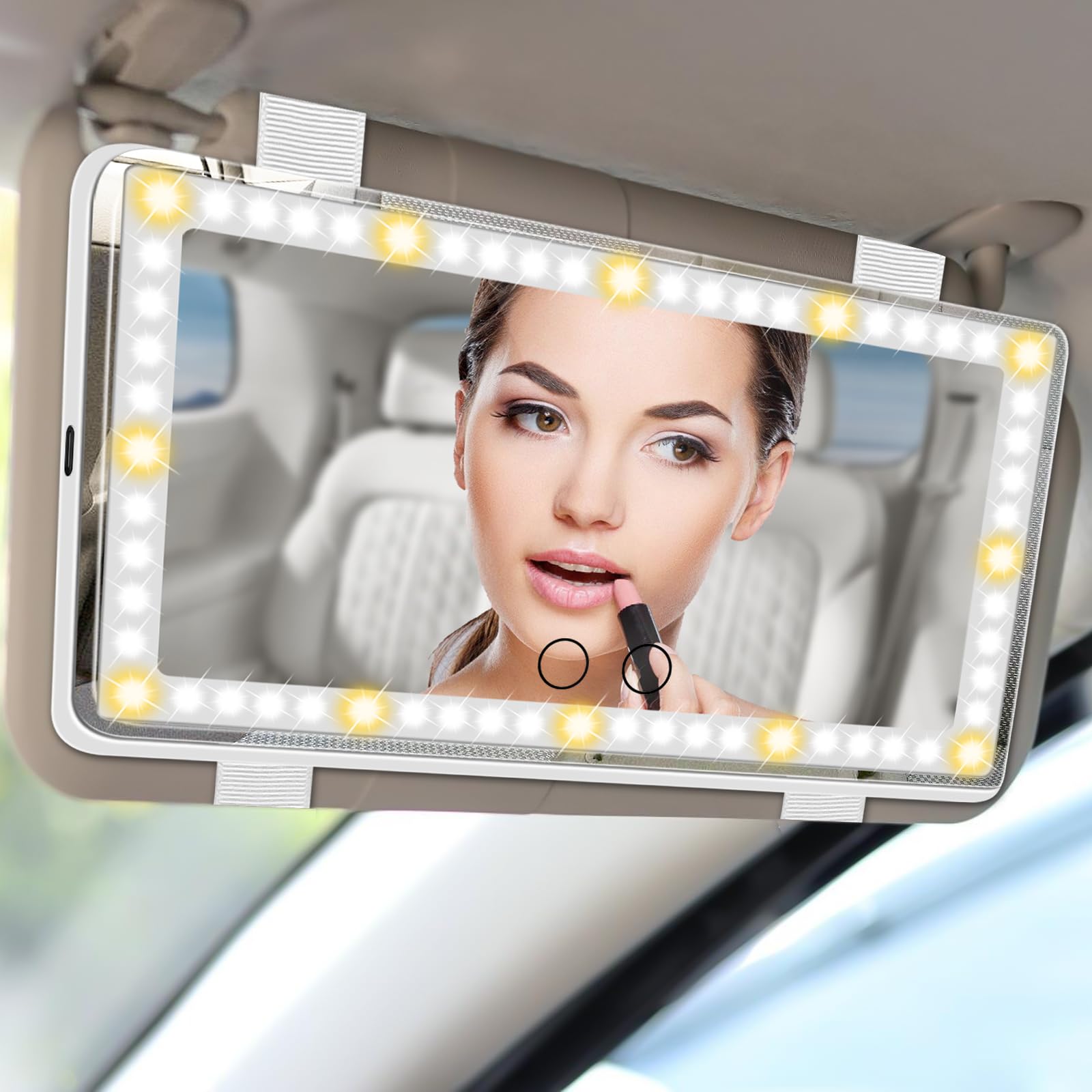 Espejo de maquillaje para coche, espejo de maquillaje con luz para coche, universal, visera, con 3 modos de luz, diseño táctil, alimentación USB, espejo retrovisor para coche o camión