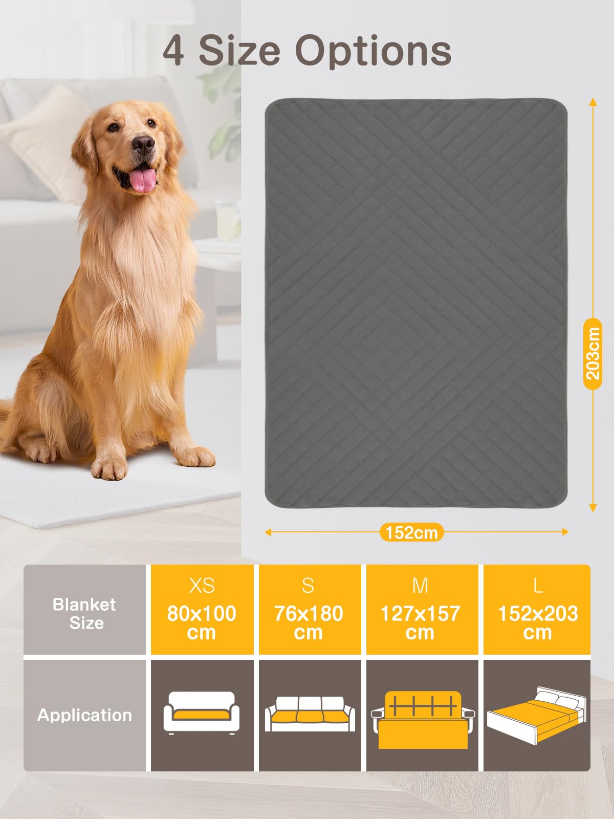 HezzLuv Coperta impermeabile per cani, per animali domestici, antiscivolo, lavabile, antigraffio, resistente al pelo di animali, per cuccioli, animali di grandi dimensioni, cani e gatti (152 x 203 cm)