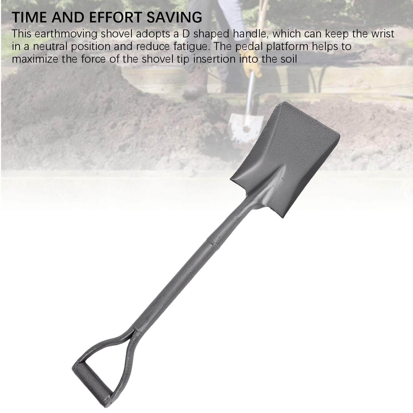 Hyuduo Pala Interamente in Metallo, Manico Corto Tondo a D in Acciaio Al Manganese, Design Ergonomico per Giardinaggio e Scavo, 76 Cm