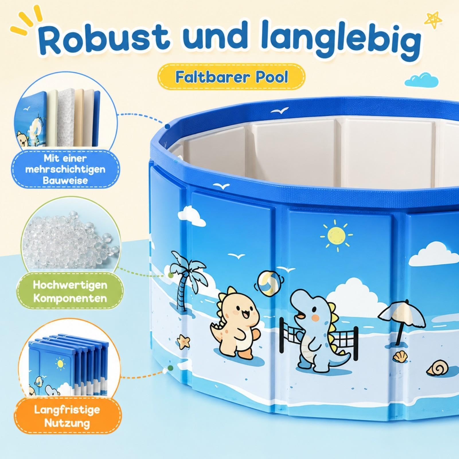 Großer Faltpool Outdoor - Anti-Rutsch Kinderpool Mit Ablaufschlauch | Tragbares Schwimmbad Für Zuhause, Garten, Hinterhof, Terrasse, Reise, Camping