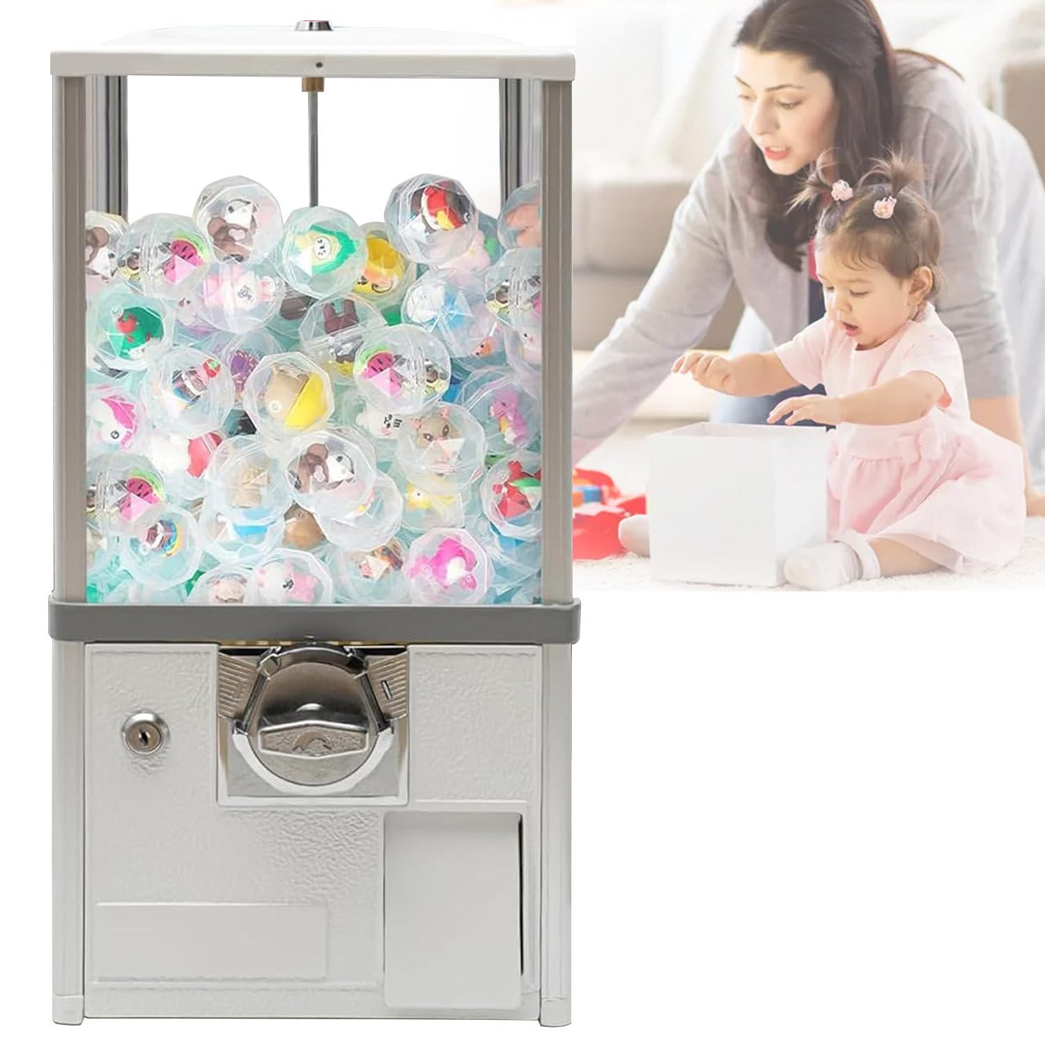 Distributeurs Automatiques pour Les Entreprises avec Serrures, Distributeur De Bonbons Commerciales, Distributeur De Capsules pour Jouets à Capsules De 4,5-5,5cm De Diamètre,White