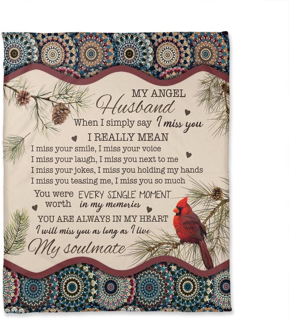 CusGifts Memorial Fleece Blanket – My Angel Husband Cardinal Design – Ultra-Soft Microfleece, Cozy Throw for Comfort & Remembrance (4 Sizes)