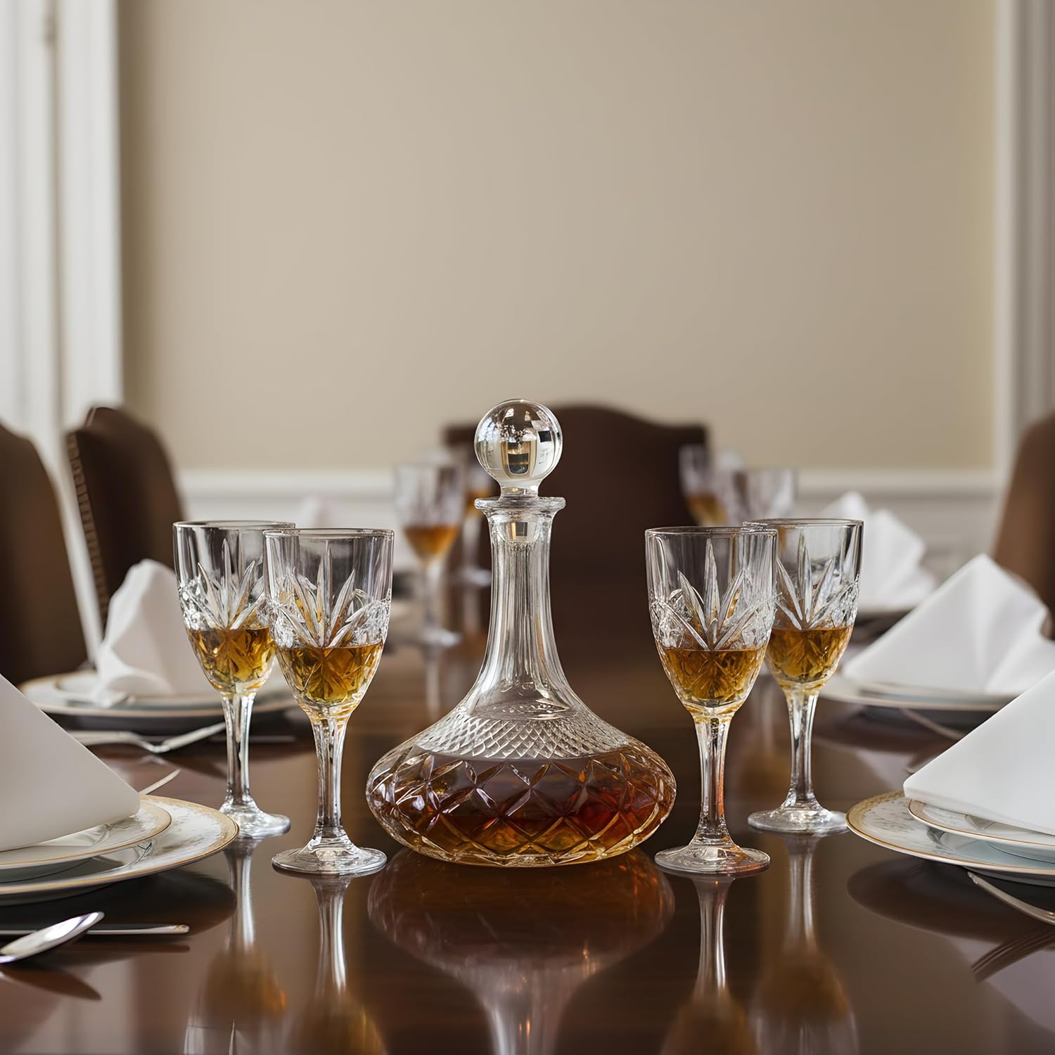 5-Piece Set with 4 Glasses and 1 Whiskey Decanter 47oz, Airtight stopper for whiskey, wine, bourbon, cognac, liqueur. Decanter sets for men, Christmas gifts for dad, boyfriend, husband.