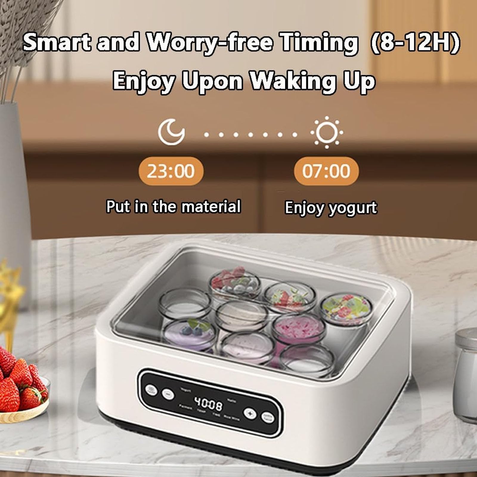 Automatyczna maszyna do jogurtu 1600 ml, Ultimate Yogurt Maker, z 9 szklanymi słoikami, wielofunkcyjna elektryczna maszyna do jogurtu, do domowego jogurtu, domowy sposób na zdrowie i życie Prezenty