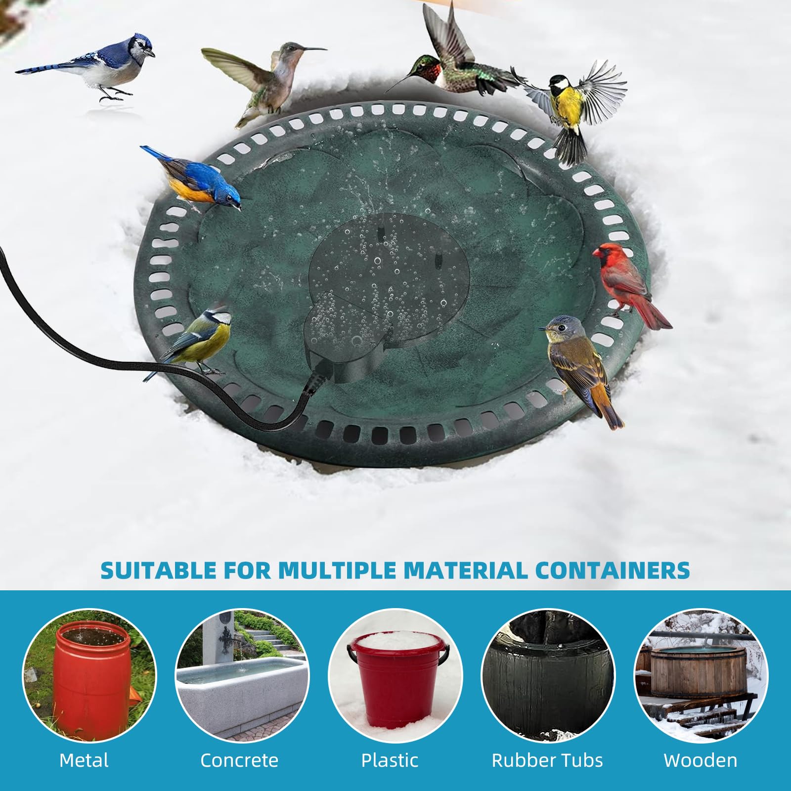 500 W Enteiser-Vogeltränken-Heizung mit schwarzer Teflon-Beschichtung, integrierter Tränkenheizung aus Aluminiumguss für Nutztiere, Geflügel, Vögel und Wildtiere, Wintergebrauch für